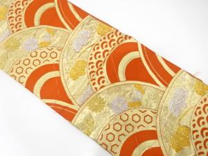 アンティーク　変わり青海波に菊・桐模様織り出し名古屋帯（着用可）